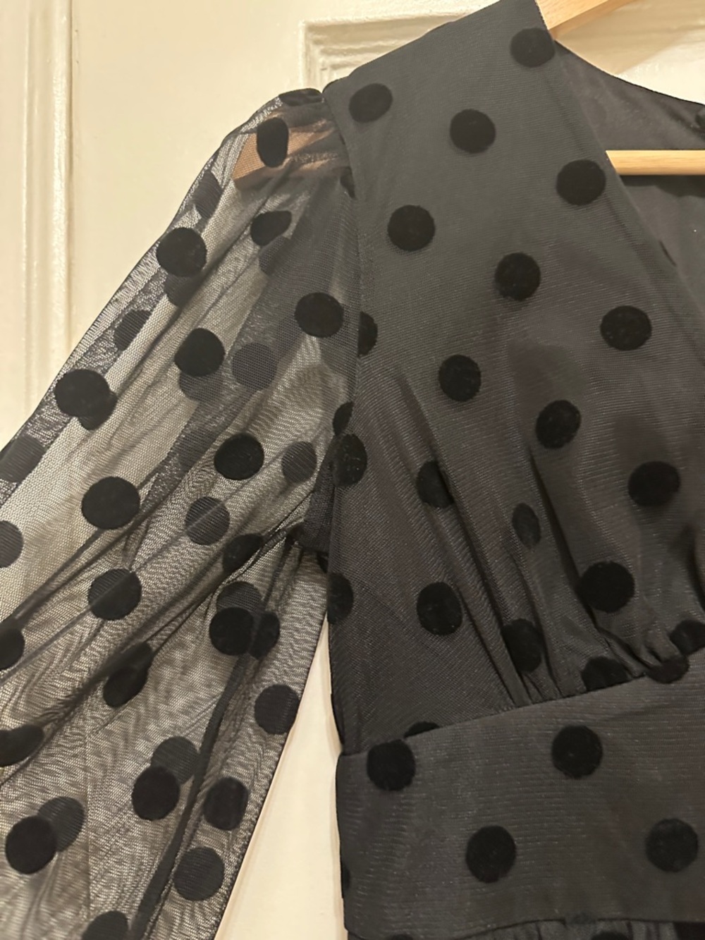 Boden Black Polka Dot Mesh Midi Dress with Sheer Sleeves - Picture 4 of 12
